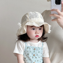 宝宝帽子春夏款渔夫帽可爱韩版蕾丝花边公主帽婴幼儿遮阳帽防晒帽