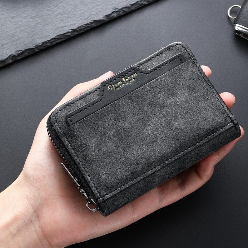 Best-selling men's zippered short credit card wallet, card and driver's license holder, multifunctional and convenient coin purse