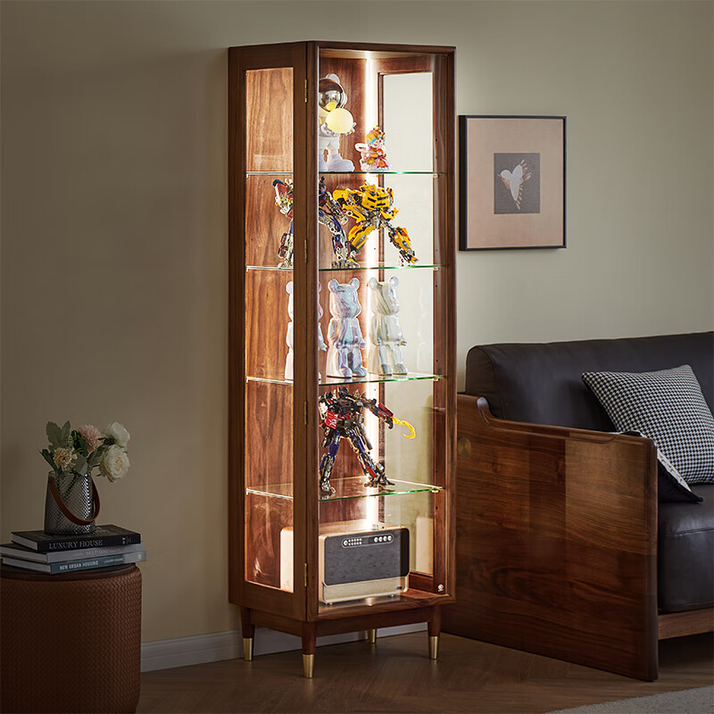 实木侧边柜 北美黑胡桃木酒柜餐厅餐边柜储物展示柜 意式轻奢