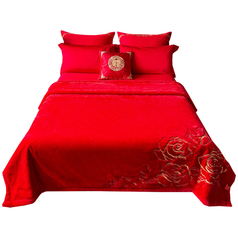 가을과 겨울 두꺼운 따뜻한 담요 웨딩 클라우드 담요 가짜 모피 토끼 벨벳 웨딩 담요 부티크 자수 축제 선물 담요