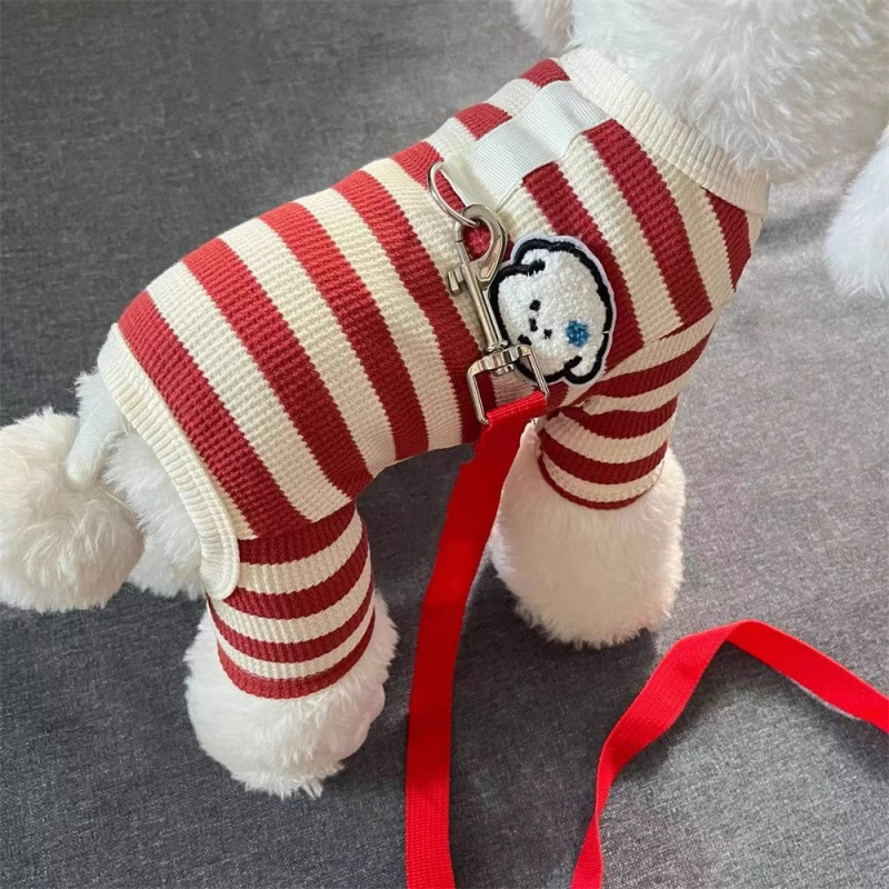 ペット犬服秋冬は保温ストライプの四足を牽引できます。|undefined
