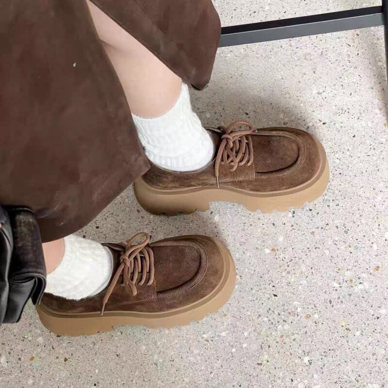 轻便不累脚增高厚底休闲乐福鞋百搭系带小个子英伦风小皮鞋女单鞋|undefined