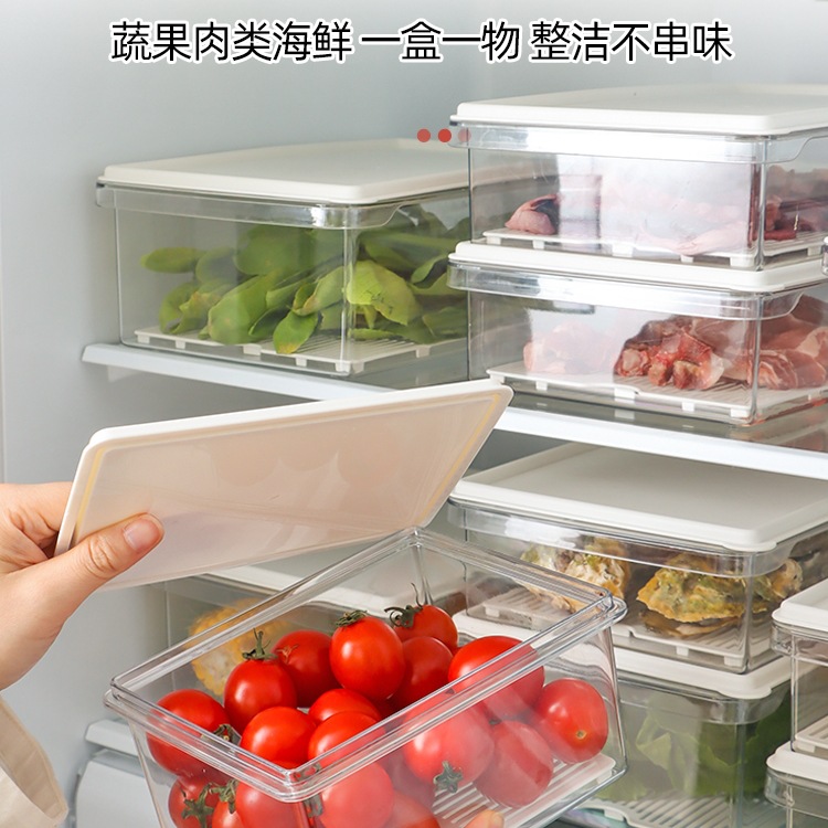 Refrigerador de estilo japonés, caja de almacenamiento de drenaje, frutas, verduras, pescado, carne, almacenamiento sellado, caja de preservación de cocina