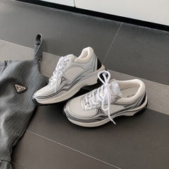 Silver Running Shoes for Women 2024 Spring New Chanel Style Silver Dragon King Sport Shoes Mesh Breathable Heel Lift Dad Shoes