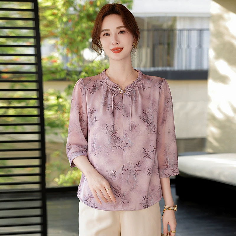Новая летняя футболка для мамы с рукавом три четверти для людей среднего и пожилого возраста, новый топ в китайском стиле, стильная женская блузка в стиле ретро.