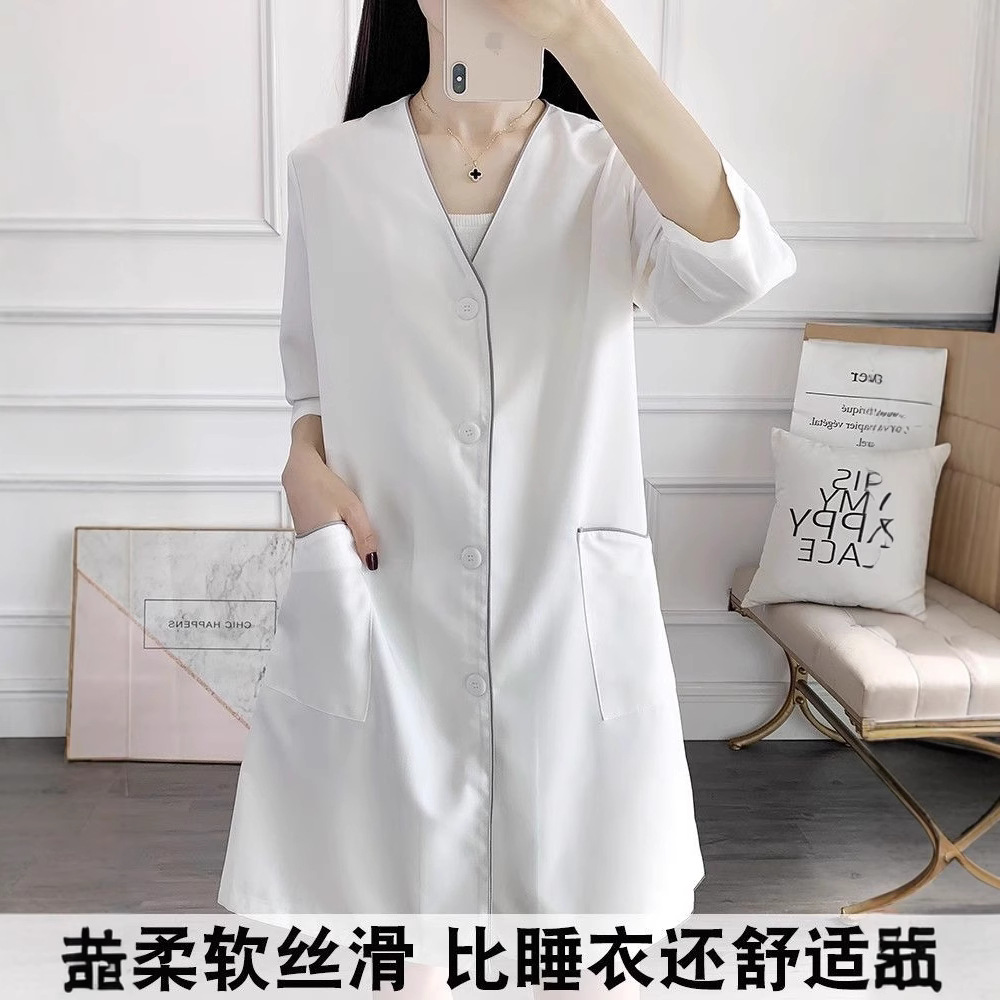 Skin Manager Tattoo Beauty Clothes Beauty Salon Beautician Work Clothes Women's Classy Korean White Coat Short Sleeves