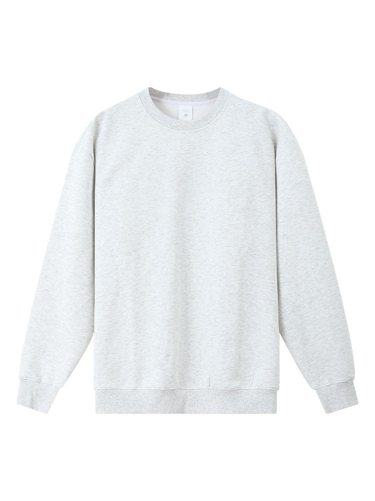 500G pesado de color sólido de cuello redondo de algodón chaqueta de lujo ligero de alto nivel de sensación suelta camiseta de manga larga chaqueta de hombre
