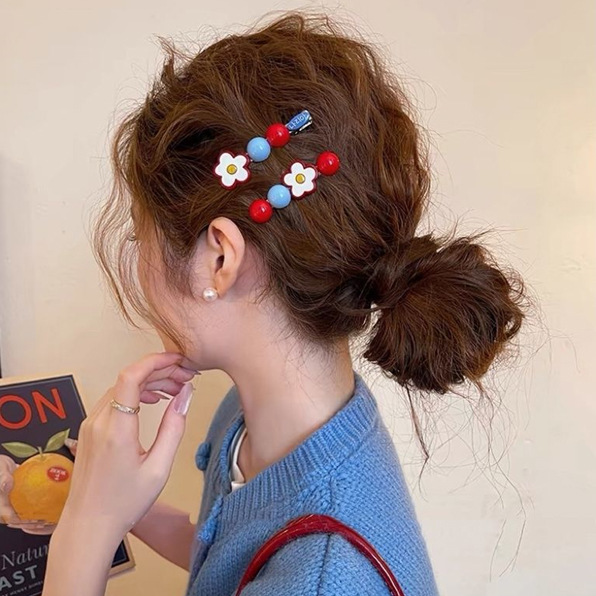 冰糖山楂~花朵发夹2025新款女边夹甜美前额发卡一字刘海夹子头饰