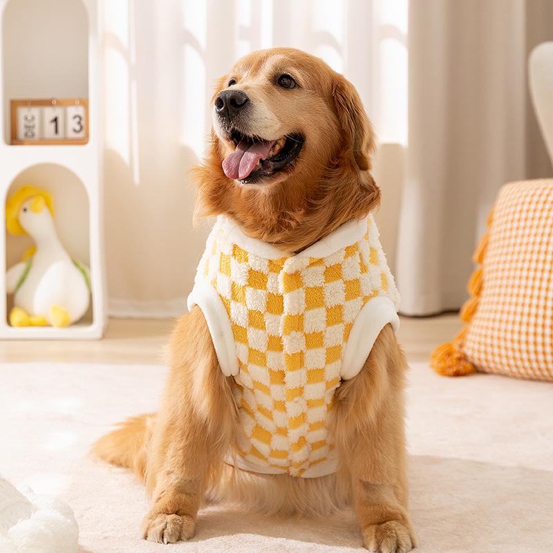Transfronterizos otoño y invierno perros tablero de ajedrez cuadrado inglés bordado perros grandes camisas de peluquería perros grandes y medianos de pelo dorado Samoan ropa de mascotas