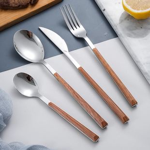 ins Korean style dessert spoon fruit fork dessert fork Japanese style imitation wooden handle stainless steel knife fork spoon Fork tableware