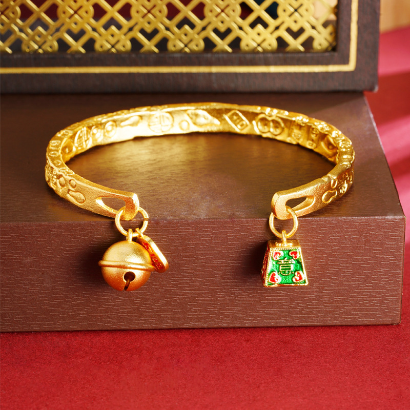 Guochao vietnamita pulsera de oro de arena antiguo tallado de la boca