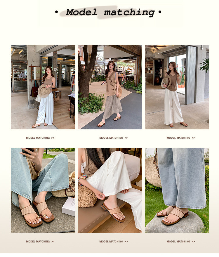 Dép sandal xỏ ngón nữ gót vuông mũi vuông phối màu thời trang — Kiểu dây buộc, Phong cách đơn giản chi tiết 4