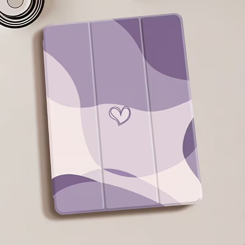 Purple Color-Blocking Heart Design Suitable for for iPad Protective Case 2021Pro11, Compatible with iPad 9Th Generation Tablet Case