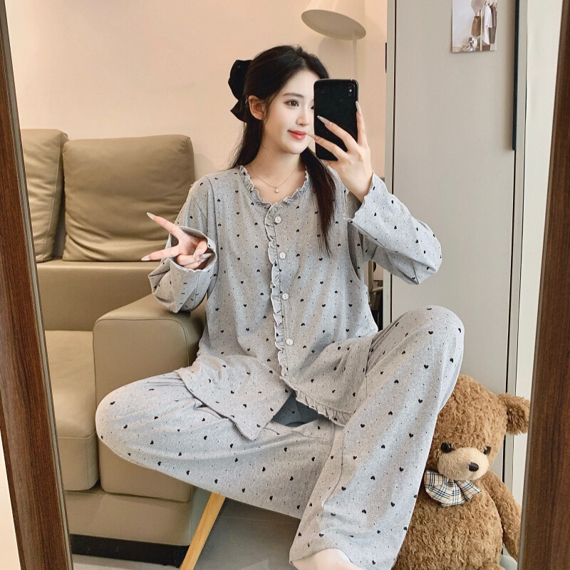 Xiyue Spring and Autumn Imitation Cotton Maternity Nursing Pajamas with Chest Pads, New Style Postpartum Nursing Sweet Two-Piece Set Xiyue Spring and Autumn Imitation Cotton Maternity Nursing Pajamas with Chest Pads, New Style Postpartum Nursing Sweet Two-Piece Set