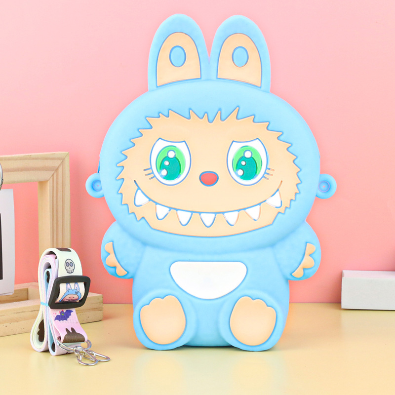 Labubu シリコーン携帯電話バッグ漫画かわいい誕生日ギフト弓シリコーン小銭入れハイエンドクロスボディバッグ|undefined