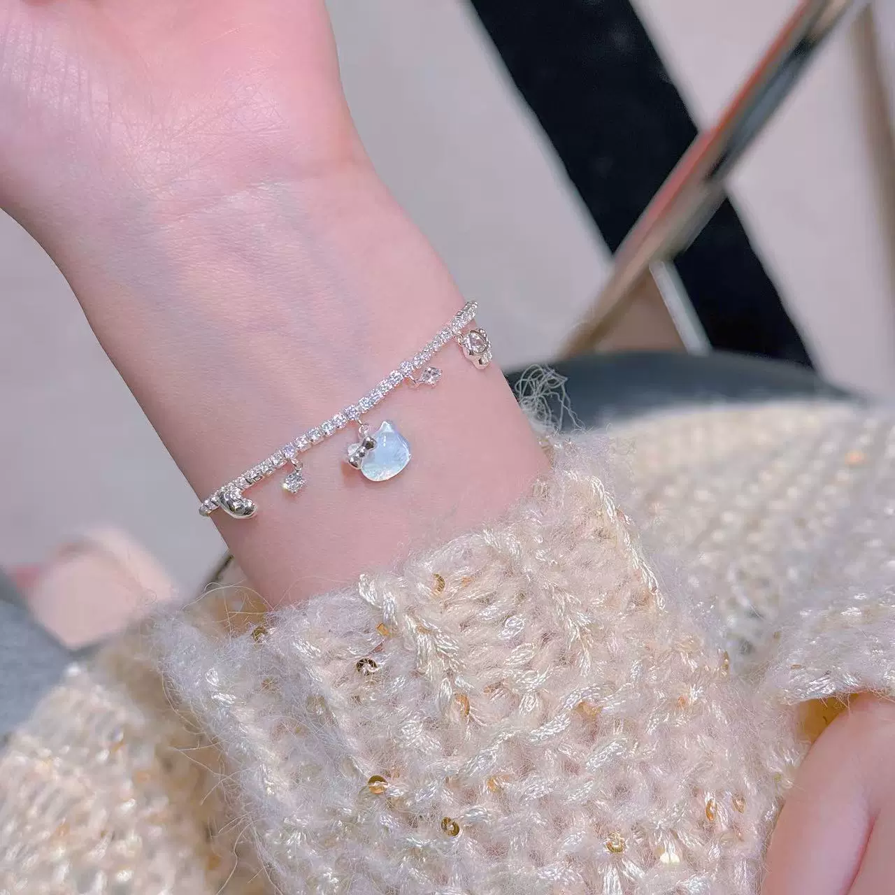 韩系轻奢手链小众高级感锆石手饰猫咪精致甜美猫爪爱心百搭手链