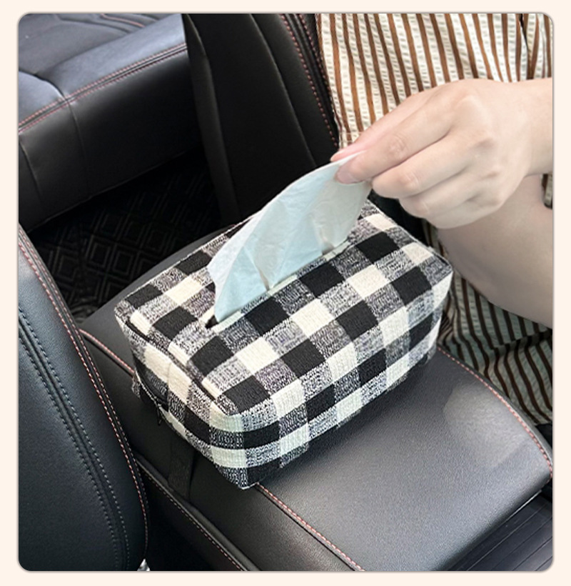 Creative Car Tissue Box, High-End Fabric Car Armrest Box, Paper Box, Multi-Functional Car Seat Tissue Cover