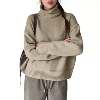 2026跨境欧美风宽松高领针织打底衫女春秋慵懒感百搭通勤毛衣批发