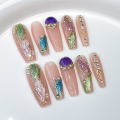 不規則貓眼爆閃美甲貼片冰透純欲中長款手工穿戴甲穿戴式指甲貼