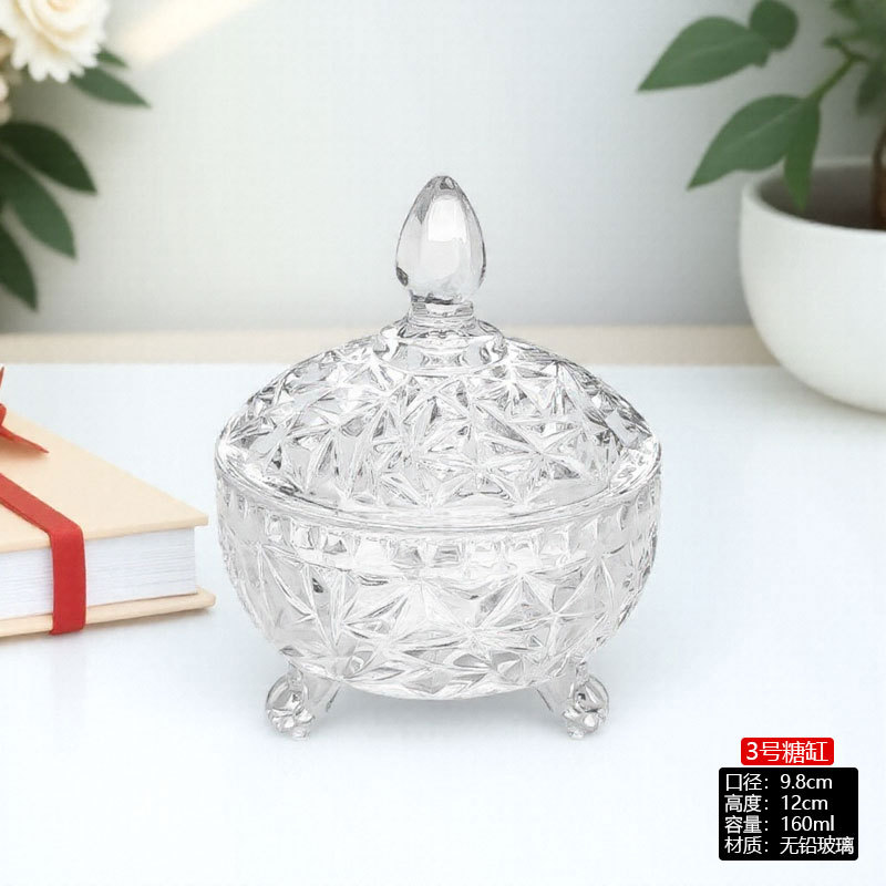 Tazón de cristal con tapa, vaso alto de cristal, tarro para dulces, plato para frutas, azucarero, plato pequeño para frutas, estilo europeo de lujo de alta gama.