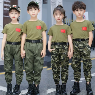 儿童春夏秋迷彩套装新款夏令营短袖T恤学生表演服演出服运动校服