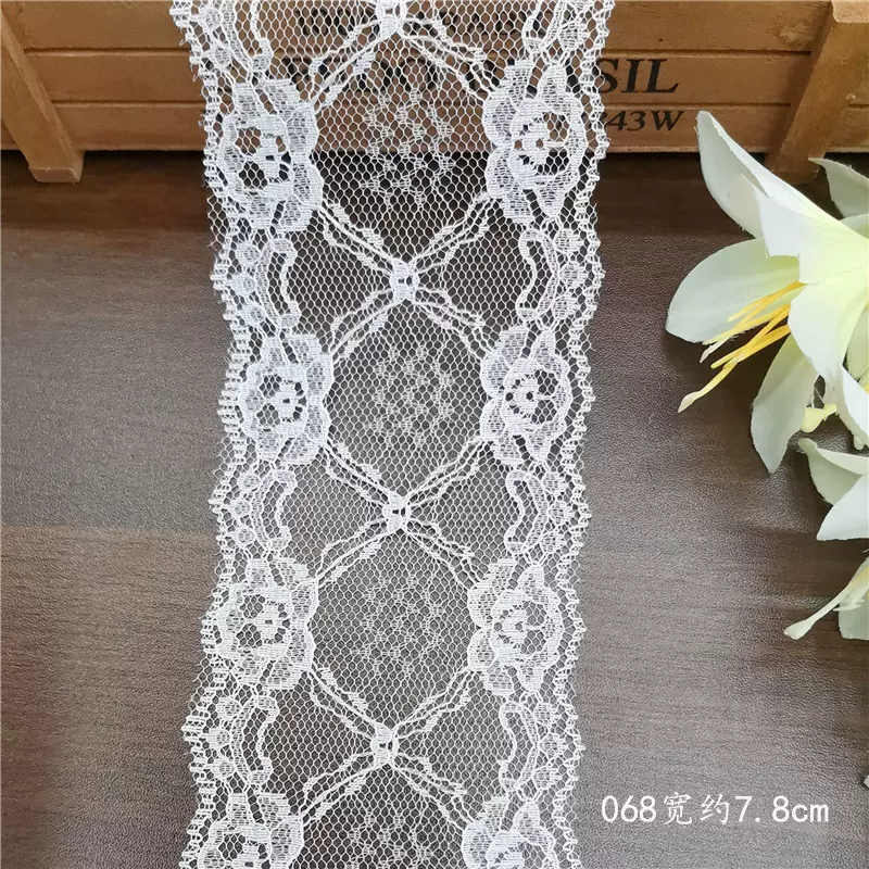 现货7.8cm蕾丝花边宽边辅料双边无弹蕾丝花边服装diy蕾丝锦纶花边