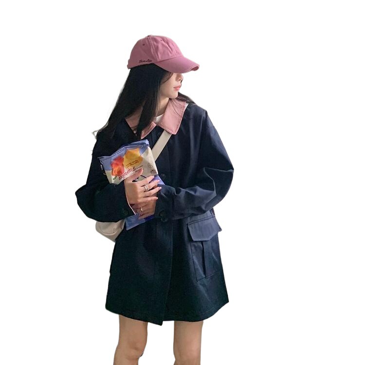 2025大码女装卡其色风衣外套女新款感小个子拼接时尚撞色上衣|undefined