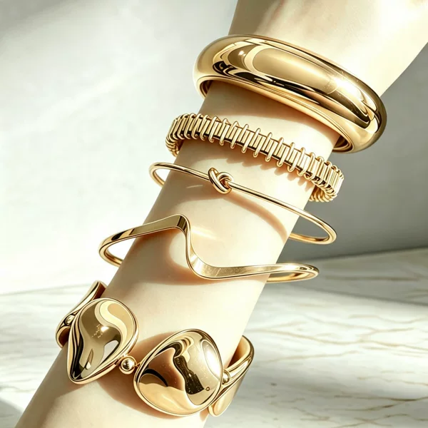 European and American cross-border multi-layered geometric open bracelet set with twisted lines, punk-style wavy beaded bracelet wholesale