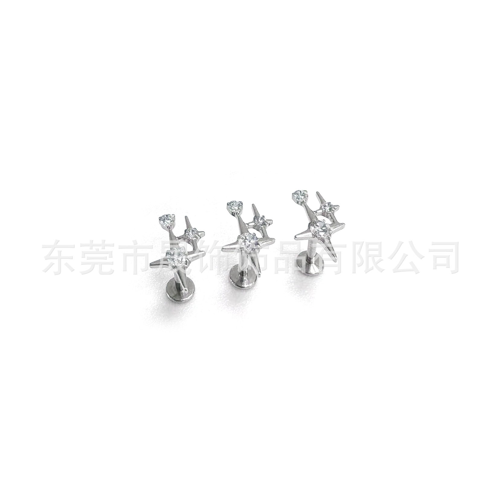 F136 Titanium Alloy Cross 芒 Star Studded Cubic Zirconia Ear Stud G23 Titanium Internal Thread Labret Stud 穿孔 Jewelry 头部