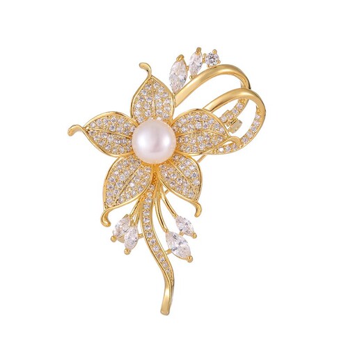 Floral Pearl Brooch for Women, Elegant Suit, Anti-Slip Button Pin, Coat Outerwear, Sweater, Pin to Hold Clothes, Floral Brooch