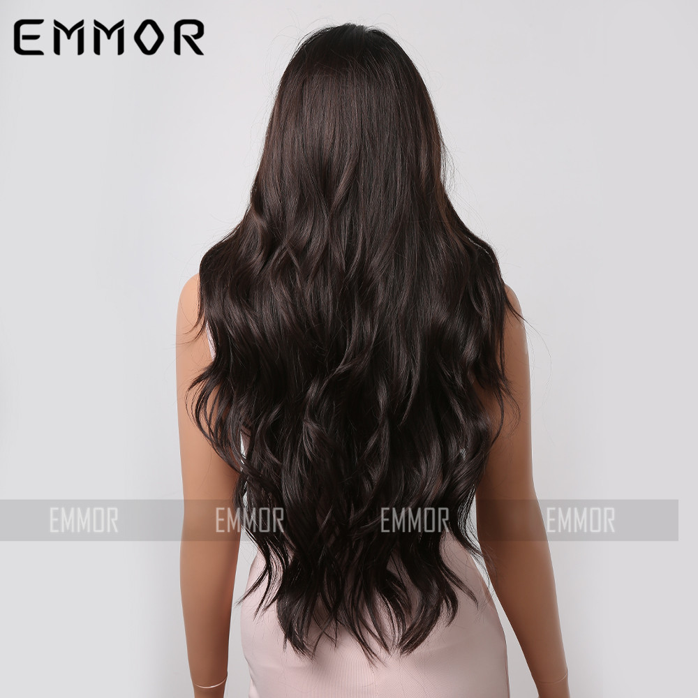 Peluca negra de las mujeres cubierta de cabeza completa natural de las mujeres Big Wave simulación de cabello rizado largo Peluca de moda de cabello humano completo