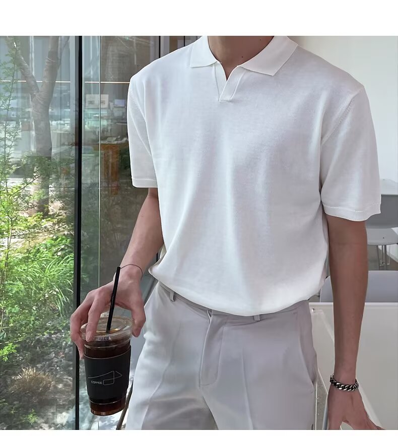 Men's Short-sleeve Polo Shirt, Trendy Brand, Summer Turn-down Collar, Korean Style, Mature And Simple, Solid Color,_viptrois.com