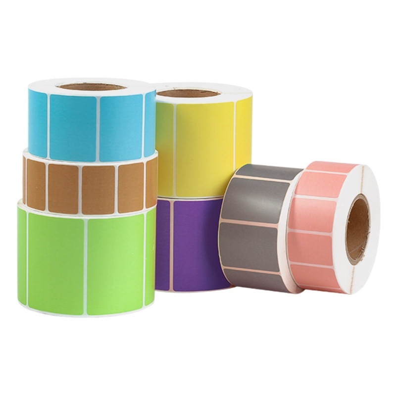 Etiqueta adhesiva de papel térmico de tres colores, color, selección múltiple, impresión de código de barras impermeable y a prueba de aceite personalizada, etiqueta autoadhesiva