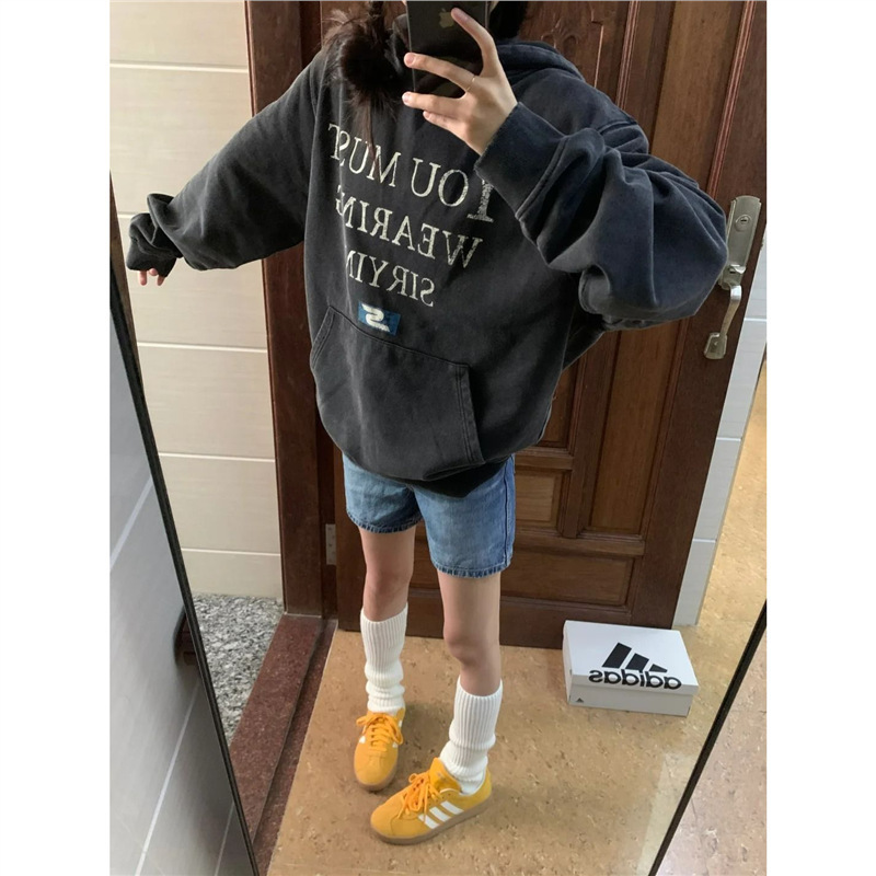 外贸剪标尾单专柜撤_韩版休闲简约字母印花男女连帽卫衣上衣|undefined