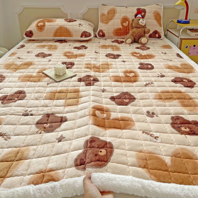 加绒加厚牛奶绒床垫单件秋冬款卡通珊瑚绒夹棉床单宿舍床垫三件套|undefined