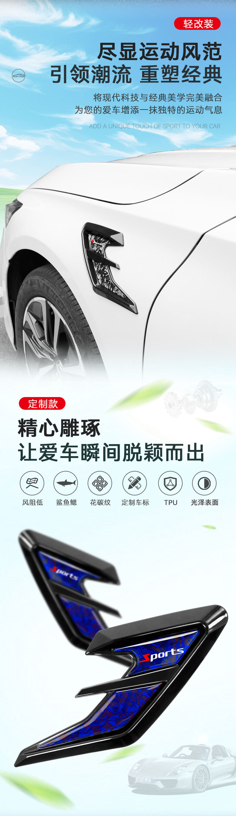 Cross-Border New Carbon Fiber Pattern Car Fender Decorative Stickers Carbon Fiber Forged Personalized Modified Body Spoiler Side Wing Stickers