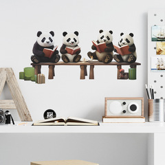 FX-F552卡通可愛小熊貓看書兒童臥室幼兒園背景裝飾牆貼紙批發