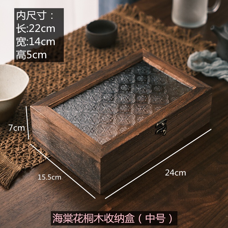 桐木翻盖礼盒海棠花玻璃伴手礼礼盒送客户老师长辈复古杂物首饰盒|undefined