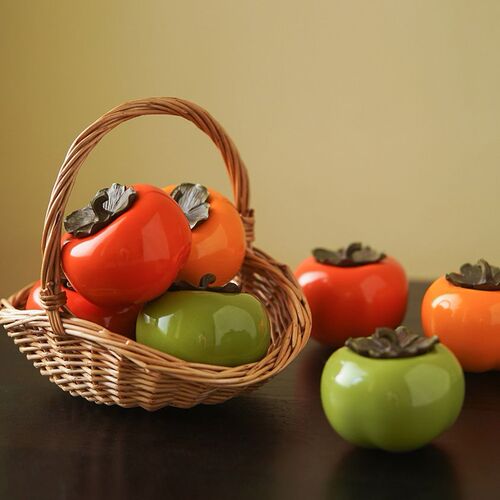 Simulated persimmon tea jar mini ceramic persimmon jar small jar tea jar decoration everything goes well empty gift box packaging