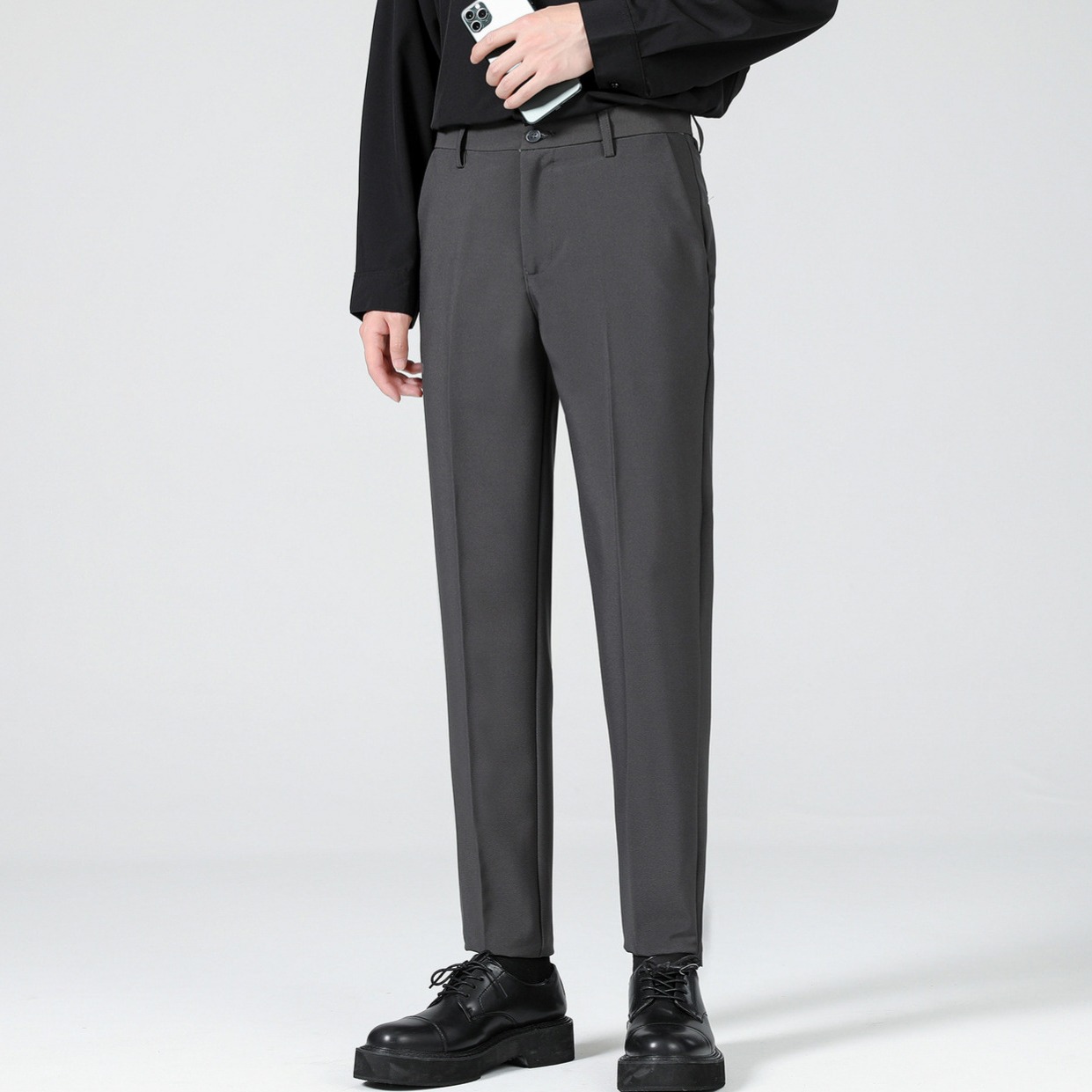 LKTM ropa de hombre # pantalones de traje engrosados forrados con forro polar estilo coreano SLIM-Fit rectos desplegables pantalones casuales de traje pequeño image 6
