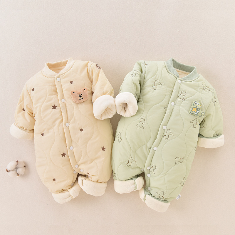 Autumn and Winter Baby Jumpsuit with Cotton Padding, Warm Cotton Clothing for Newborns, Fleece-Lined and Thickened Cotton Jacket, Baby Outdoor Wear Romper