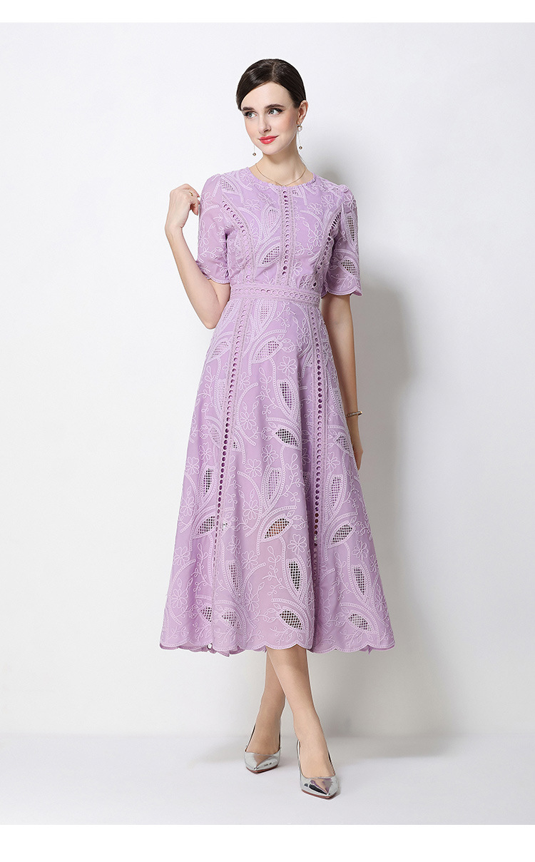 Đầm maxi nữ thắt eo cổ điển Pháp ren thêu họa tiết tay ngắn — màu đen, xanh nhạt, màu hồng, Xanh da trời nhạtcolor chi tiết 36