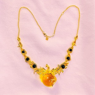 4-25mm Mexican Blue Amber Phoenix Dance Nine Days S925 Sterling Silver Necklace Set Phoenix Symbolizes Auspiciousness and Nobility