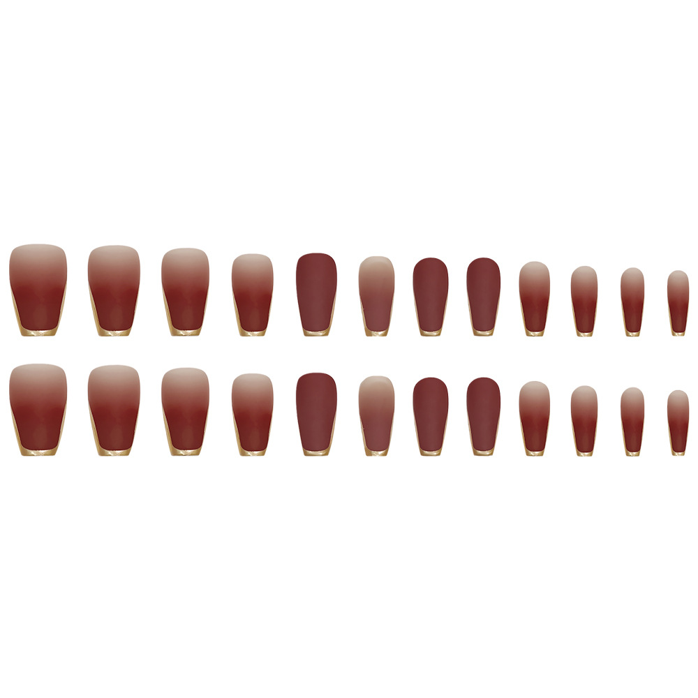 Transfronterizo estereoscópico oro oro francés manicure marrón estilo retro de alta calidad 24 piezas de parche de uñas falsas