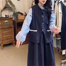 【三件套】日系软妹森系简约马甲女学生秋复古半身裙休闲衬衫套装