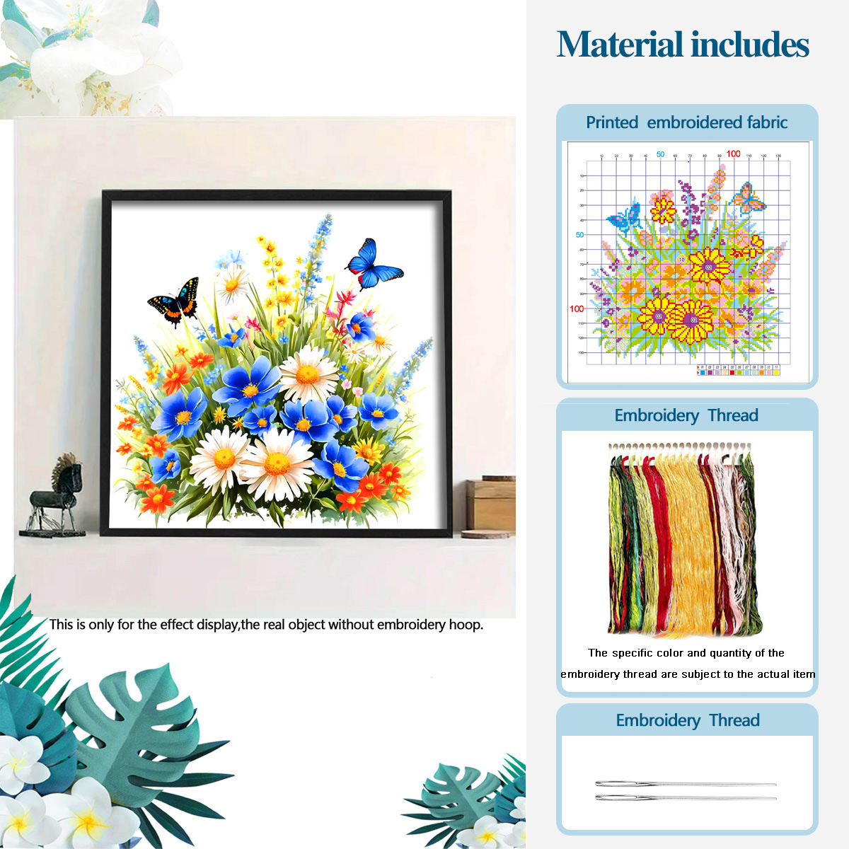 Nuevo cross-border 2026 flores mariposa danza dos plantas frescas simples flores materiales pequeños de bordado cruzado image 6
