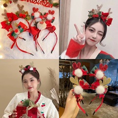 Christmas deer antler bell headband holiday decoration cute bow headband Christmas hair clip hair pin hair accessory