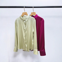 真丝长袖衬衣女春秋款通勤气质简约垂感衬衫上衣西服内搭打底衬衫