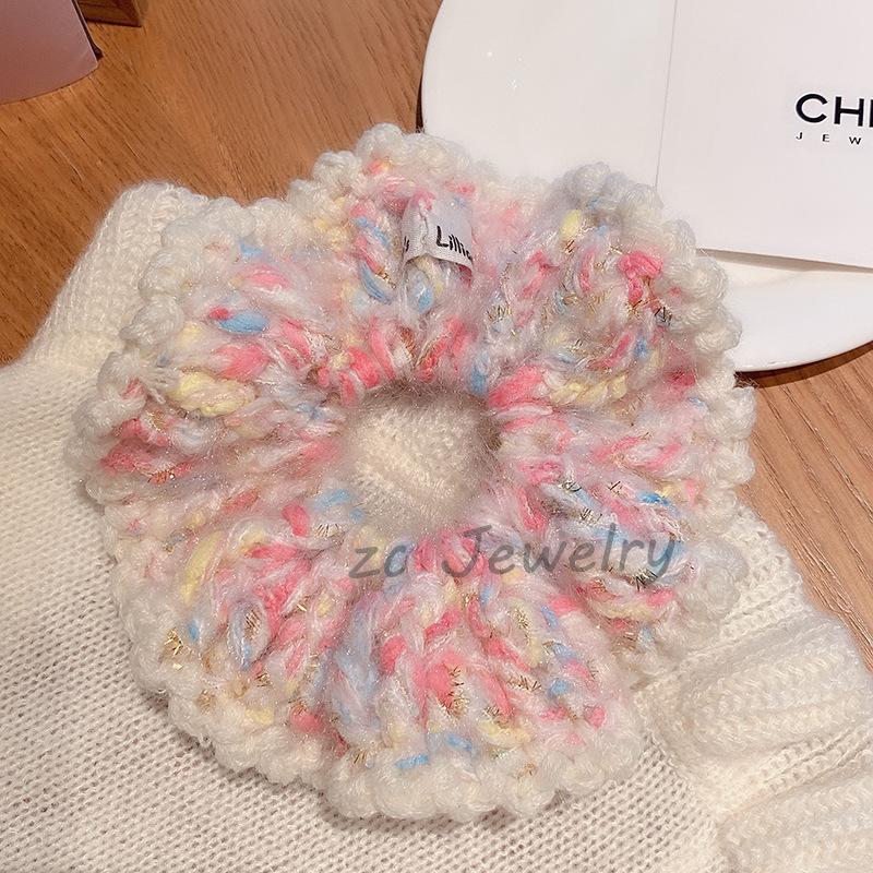 Rosa coreana ~ Corazón de la niña tejido a mano de lana collar dulce y fresco anillo de cabello simple adornos para el cabello