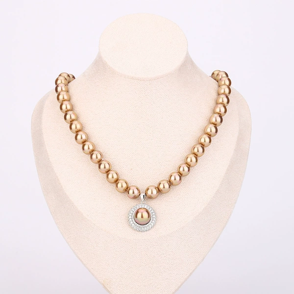 Silver necklace from pearl, 10mm, champagne color